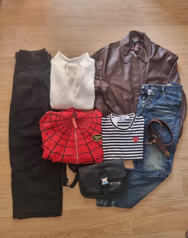 No Faith Studios outfit haul with pleated trousers, bootcut denim and accessories — photo 1